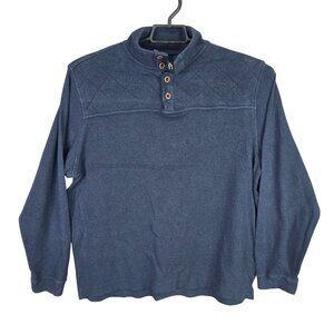 Mens RTY Trademark Navy Blue Quilted Pullover Sweater Cotton Button Collar M